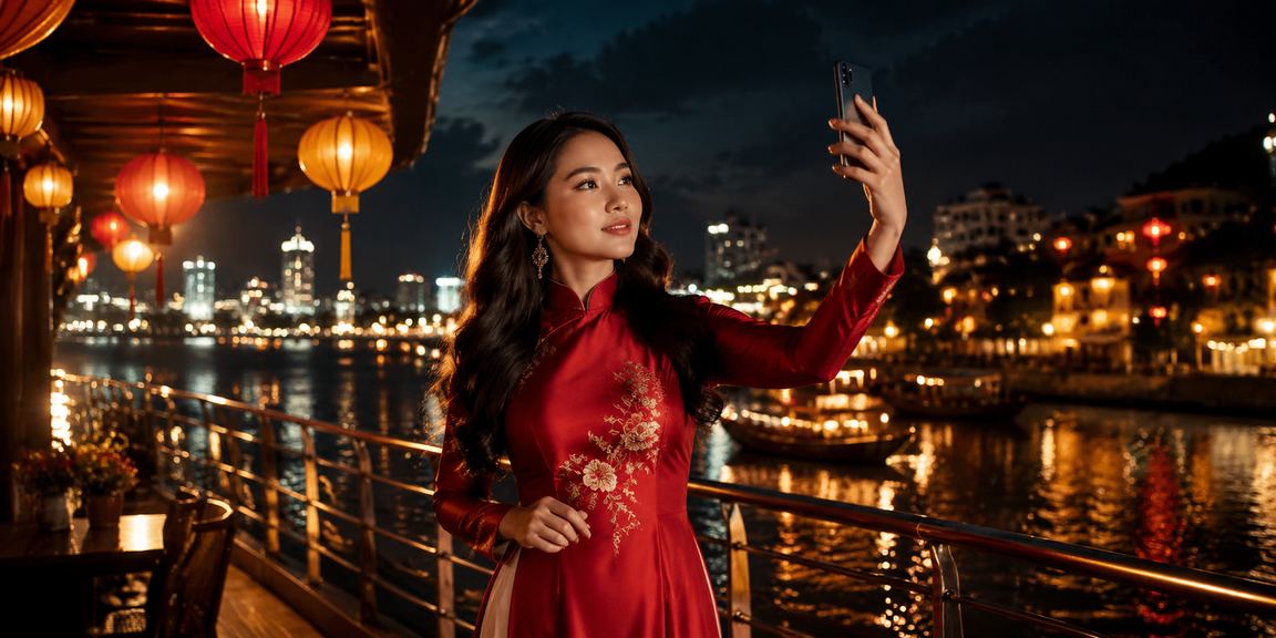 Phụ nữ áo dài tại Sài Gòn tham gia xổ số và giải trí online trong dịp lễ