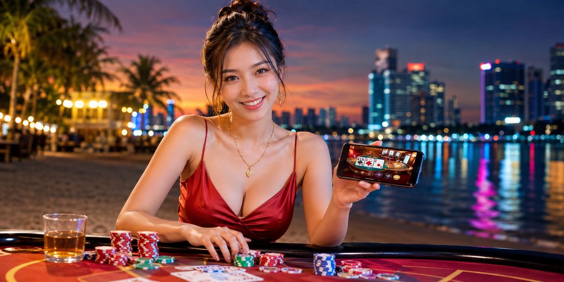 Người chơi bài tại bãi biển Vũng Tàu với thiết bị di động
